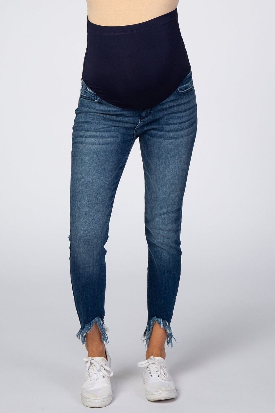 Pink blush Navy Blue Distressed Fringe Hem Maternity Jeans size 29 - Picture 3 of 8